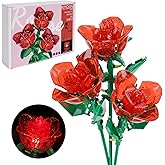 KIYOJIN Rose Flower Bouquet Building Set with Lights,Artificial Plant Cute Botanical Collection Compatible,Gift for Adult Her/Mom/Women/Sister/Girl,Creative Project Home Decor(52032 Red 126pcs)