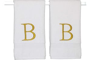Decorvo Monogrammed Hand Towels for Bathroom - Luxury Hotel Quality Personalized Initial Decorative Embroidered Bath Towel for Powder Room, Spa - GOTS Organic Certified - Set of 2 Gold Letter B