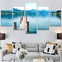 SIGNWIN 5 Panel Canvas Wall Art Modern Art Farmhouse/Country Lake Multicolor Nature Photography Relax/Calm for Home Decorations Ready to Hang - 60