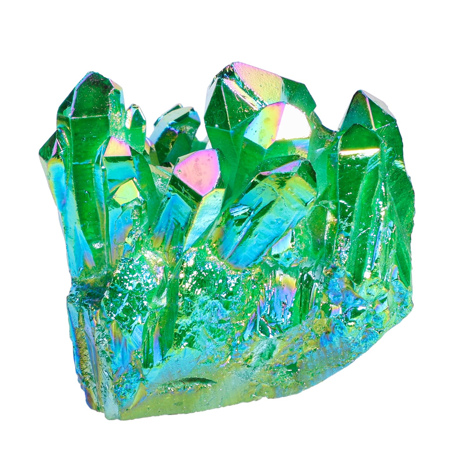 Nupuyai Titanium Coated Rock Quartz Crystal Cluster Drusy Geode for Healing Reiki Energy, Irregular Rough Gemstone for Home Decor Green