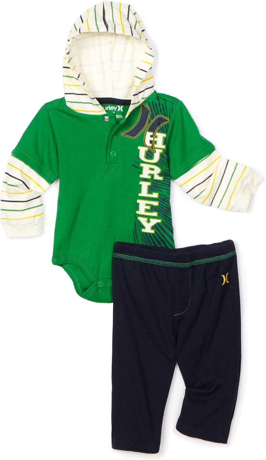 Hurley Babyboys Newborn Hoodie Creeper Set, Kelly Green, 0