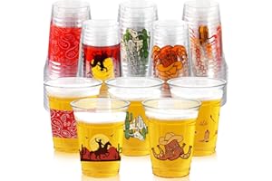 CUPLOOV 50Pcs Western Cowboy Plastic Cups,12 OZ Disposable Cowboy Themed Drinking Cups for Western Themed Parties, Tailgate Events,Christmas Wedding Birthday Party Supplies Decorations Favors