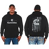 JH DESIGN GROUP Men's Cummins Diesel Pullover Hoodie American Flag Black 2 Sided Sweatshirt
