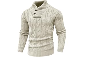 HYPESTFIT Mens Pullover Shawl Collar Sweater Long Sleeve Turtleneck Casual Cable Knitted Sweaters