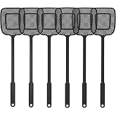 MR.SIGA Heavy Duty Long Handle Fly Swatter, Black, 6 Pack | Fly swatter for indoors, manual fly killer, bug swatter