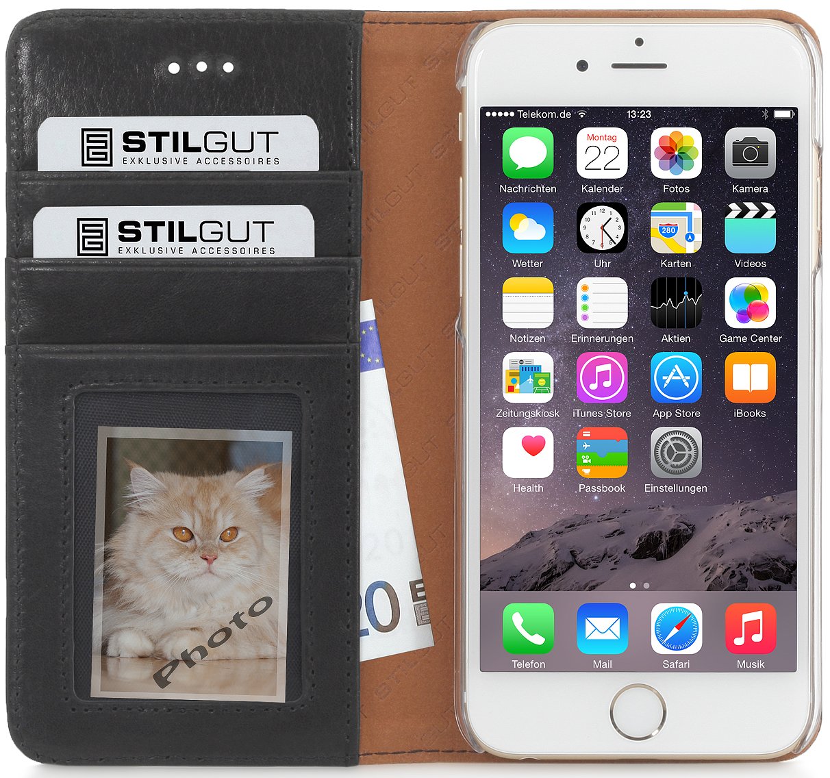 StilGut Leather Case Compatible with iPhone 6s Plus (5.5"), Cover with Card Slots, Italian Series: Luxury Black โ image 1