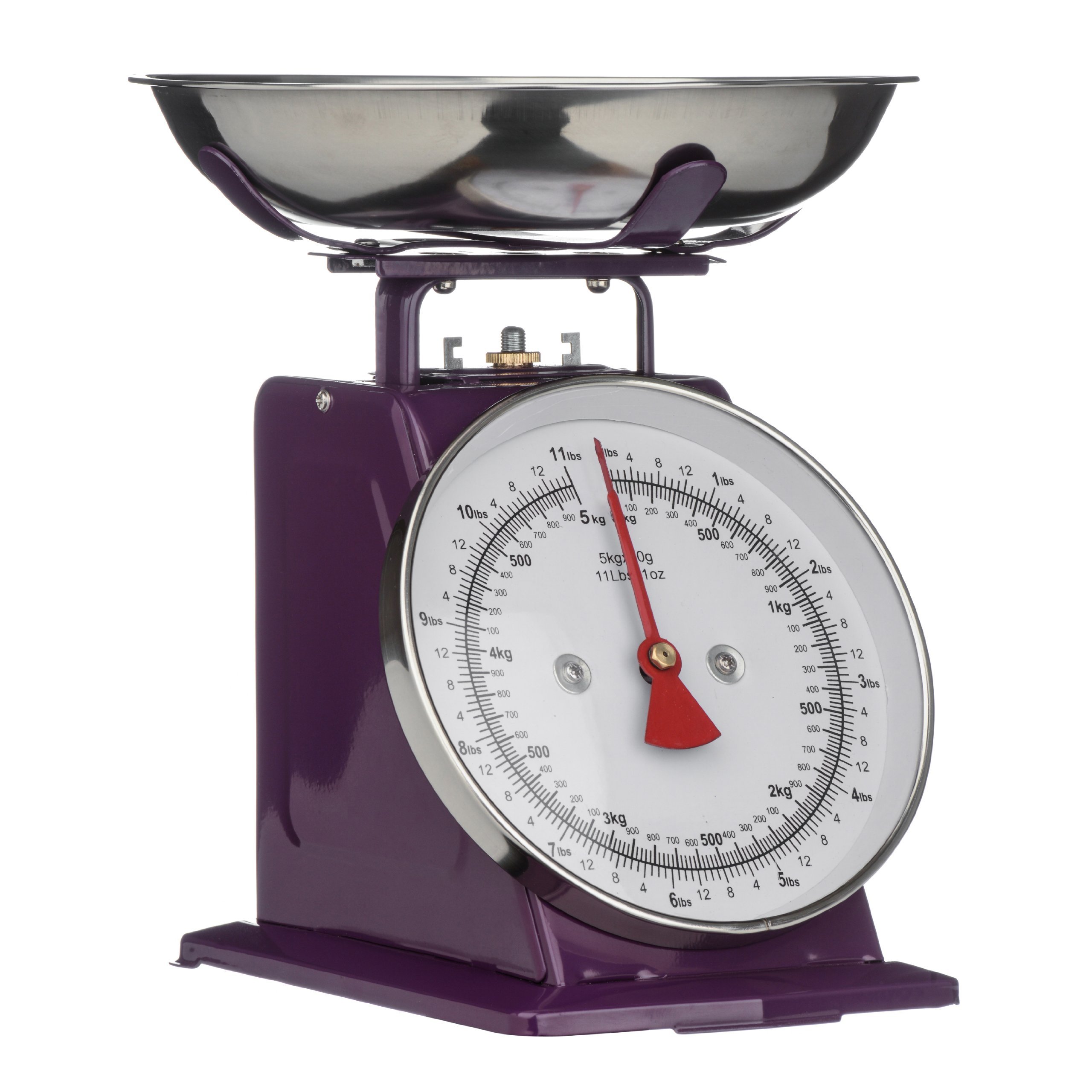 Premier Housewares 807084 Retro Kitchen Scales with Bowl Stainless Steel Food Cooking Scales 5kg Food Scales Weighing Kitchen Scale Bowl Purple 26x22 x21