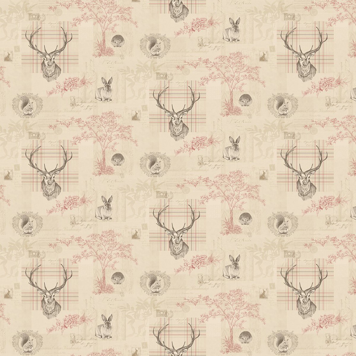 MyTinyWorld Pack of 5 Dolls House Beige And Red Highland Animal Wallpaper Sheets