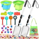 Beach Sand Toys Set with Adjustable Sand Sifter, Collapsible Beach Bucket | Sandbox Shovels,Sand Castle Kit,Diving Gem,Seashell Bags,Sand Sifter Shell Scooper Beach Essentials for kids 3-12