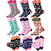 Floraltop 6 Pairs Mom Socks for Women Floral Crew Socks with Best Mom Ever Novelty Mother Gifts for Mother's Day Birthday Gifts