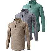 3 Pack Youth Boys Slim Fit Athletic Quarter Zip Pullover Shirts, Lightweight Long Sleeve Jackets Performance Tops
