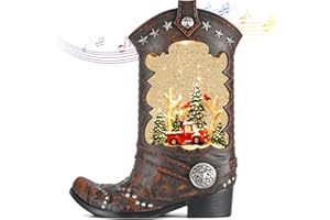 ARMXY Christmas Snow Globes, Cowboy Boots Truck and Trees Scene Snow Globes, Glittering Lantern with Timer, Snow Globe Lantern USB or Battery Powered for Desktop Ornament, Christmas Decoration and Gifts