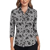 Soneven Womens 3/4 Sleeve Golf Shirts Ruffle Collared Button Down Shirt Work Blouse