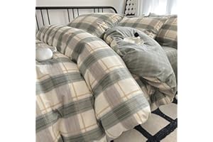 VM VOUGEMARKET Teen Boys Plaid Duvet Cover Set Twin XL Simple Farmhouse Style Cotton Green Buffalo Plaid Gingham Bedding Set 1 Duvet Cover with 2 Pillowcases
