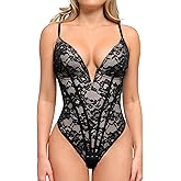 Popilush Shapewear Bodysuit for Women Deep V Neck Sleeveless Lace Corset Bodysuits Tummy Control Tank Tops