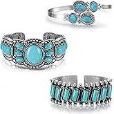 Highergo 3 Pcs Turquoise Bracelet for Women Bohemian Bracelet Western Bracelets Silver Cuff Bangle Fashion Jewelry