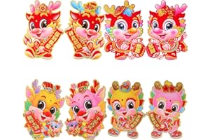 Geelin 8 Pieces Large Chinese New Year Decoration Chinese Dragon Wall Door Stickers 2024 Lunar New Year Window Clings Dragon Wall Stickers Decals for Spring Festival Home Decor(Lovely)