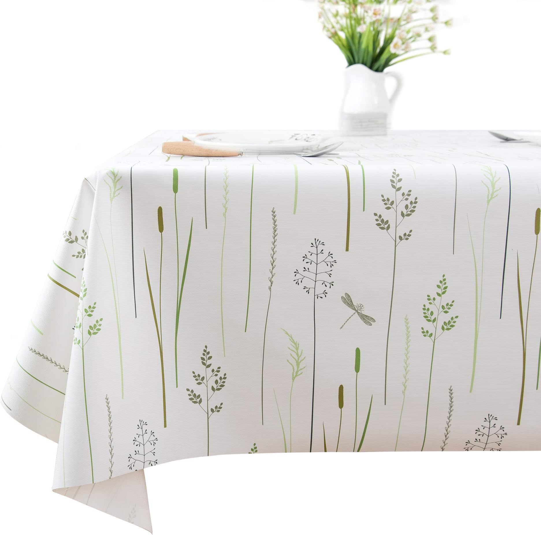 Lavin PVC Rectangular Tablecloth/Table Cover Wipe Clean Waterproof Heavy Duty Satin Resistant for Kitchen Outdoor Parties and Everyday Use (White, 54x108 Inch)