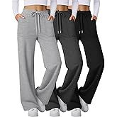 Velvelhall 3 Pack Women's Wide Leg Sweatpants Baggy Workout High Waist Drawstring Jogger Casual Yoga Pants with Pocket