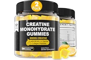 ENVYCURE Creatine Monohydrate Gummies 5g for Men & Women, 7000mg with BCAA, Collagen Peptides, L-Taurine, Vitamin B12, D3, Chewables Creatine for Muscle, Delicious Natural Lemon Flavor, Sugar Free, 2 Pack
