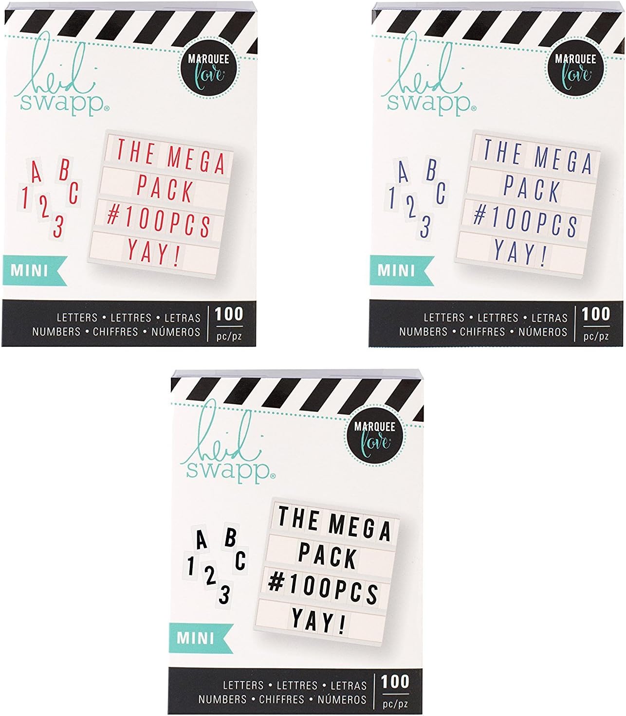 Heidi Swapp Mini Lightbox Mega Pack Inserts - Blue, Red and Bold Black Mega Packs - Alphabet and Numbers Sets - 300 Inserts