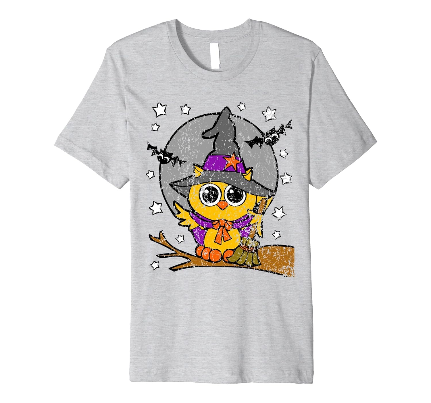 Funny Distressed Halloween Moonlight Owl Bat Witch Tee Shirt-Rose