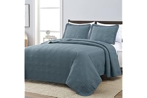 Chezmoi Collection Kingston Queen Size Bedspread Set, 3-Piece Blue Oversized Quilted Microfiber Lightweight Bedspread Coverlet (100"x106") for All Seasons