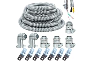 (1/2" Dia * 25 Feet) Yariwiz Flexible Steel Electrical Conduit Liquid Tight Steel Conduit Kit with 4 PCS Coupling, 2 PCS Elbow and 7 PCS Strap, Flex Liquidtight S-LCCK-0.5-25FT-KIT