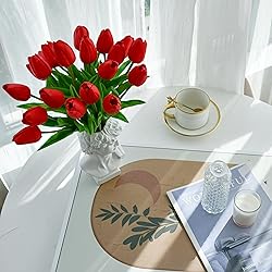 Mandy's Artificial Tulips 20 Stems Red PU Faux