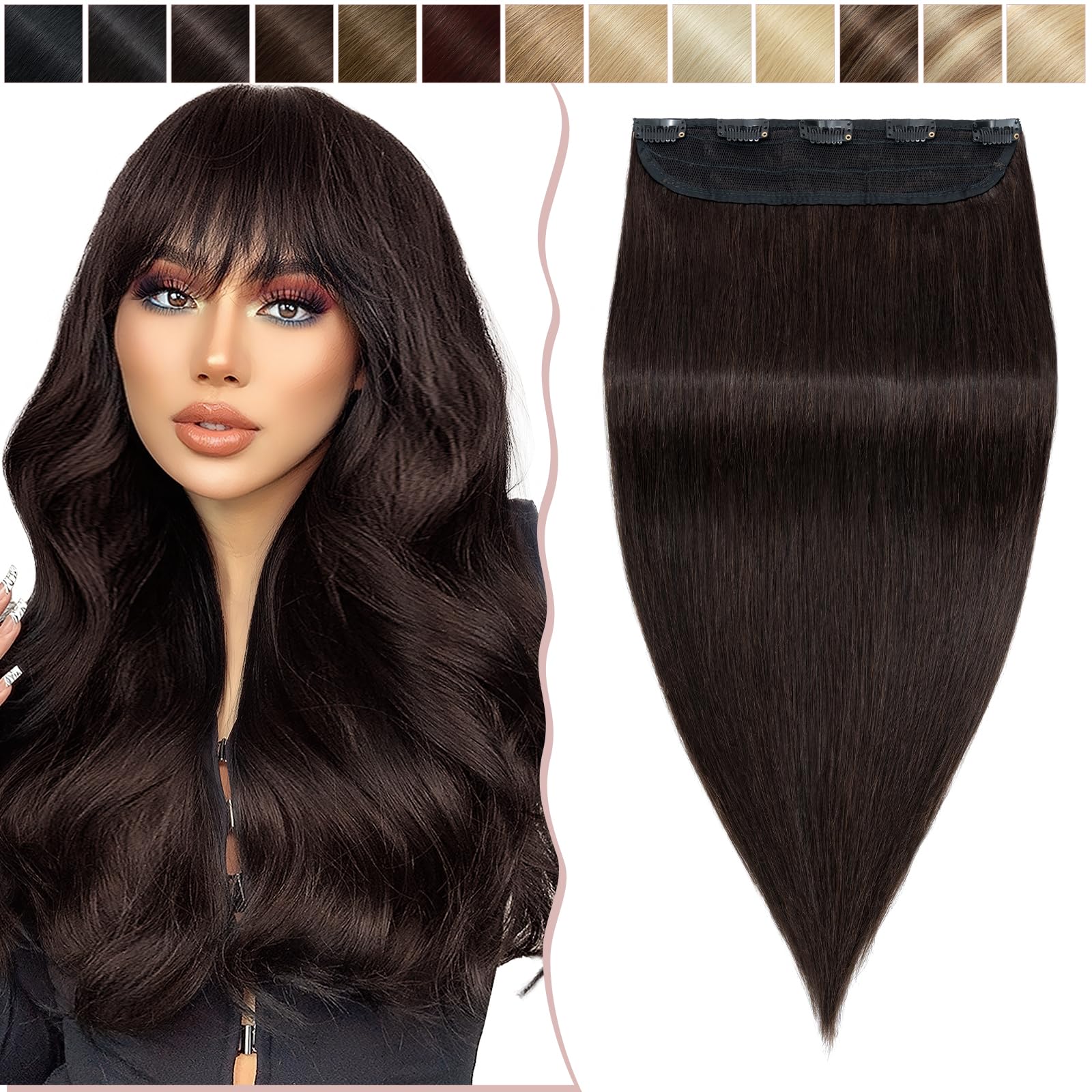 12 inch SEGO One Piece Clip in Real Remy Human Hair Extensions THICK [#2 Dark Brown] Hairpieces for Women 3/4 Full Head Straight (70g)
