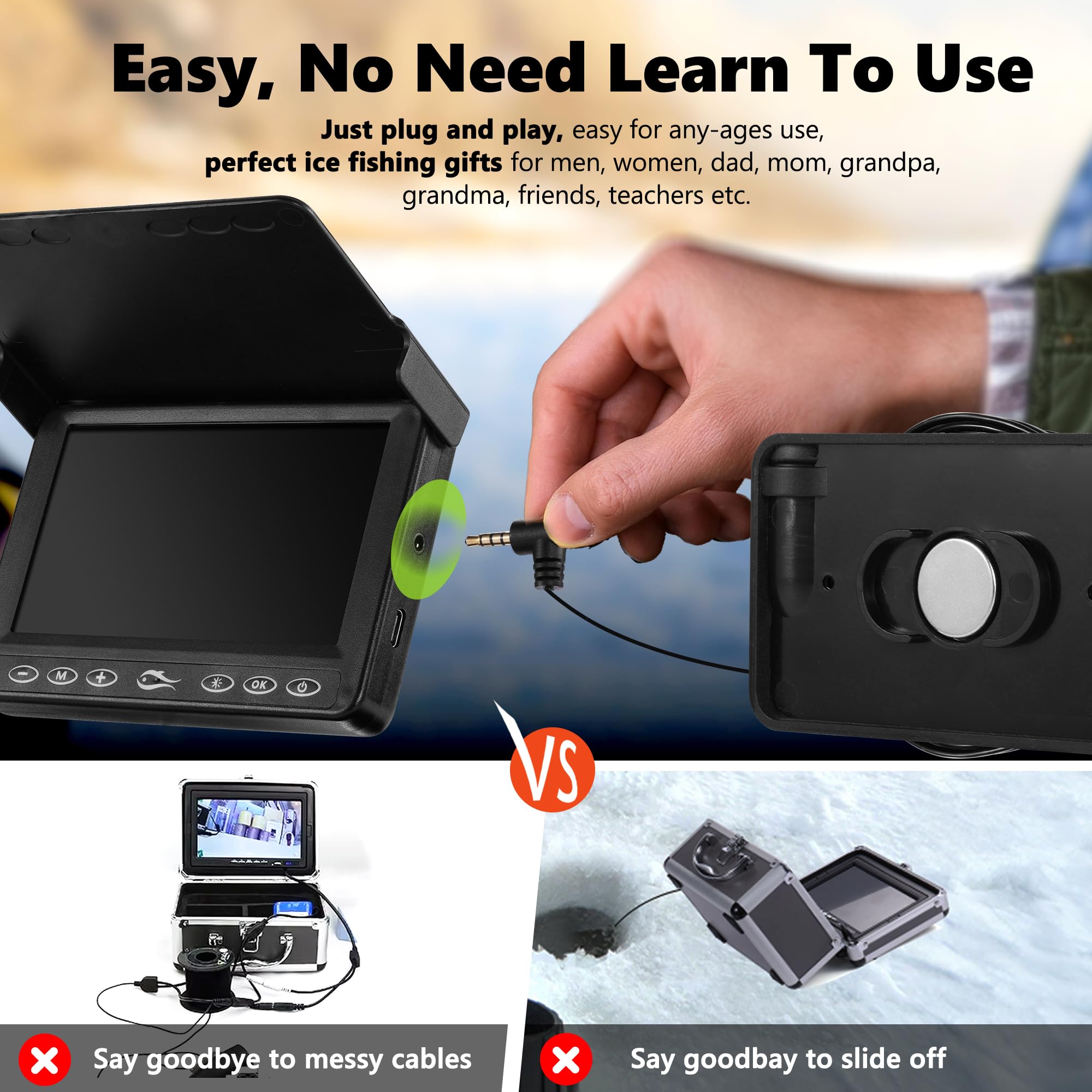 [FishPRO® 2026 Upgrade] The PRO in Underwater Fishing Camera -4.3'' Ice Fishing Camera Underwater(NO Need Learn), 1000TVL, Ice Fish Gift for Men, Ice Fish Finder for Boat Fish w/IR/USB-C/5,000mAh/65ft