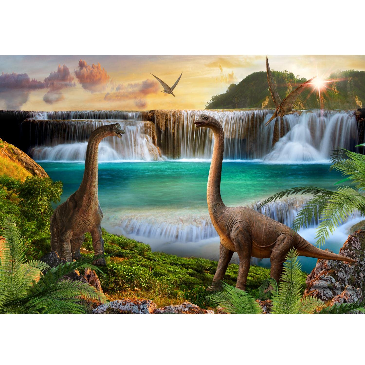 Runa Art Photo Wallpaper Dinosaur Modern Non-Woven Living Room Bedroom Wall Decoration - Made in Germany - Green Blue 9191010a