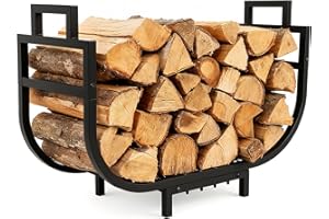 Breeze Touch 30In Curved Firewood Rack Indoor with Handle, Black Metal Log Holders for Firewood Outdoor, Rustproof Wood Holder, Heavy Duty Firewood Storage for Fireplace Patio Deck