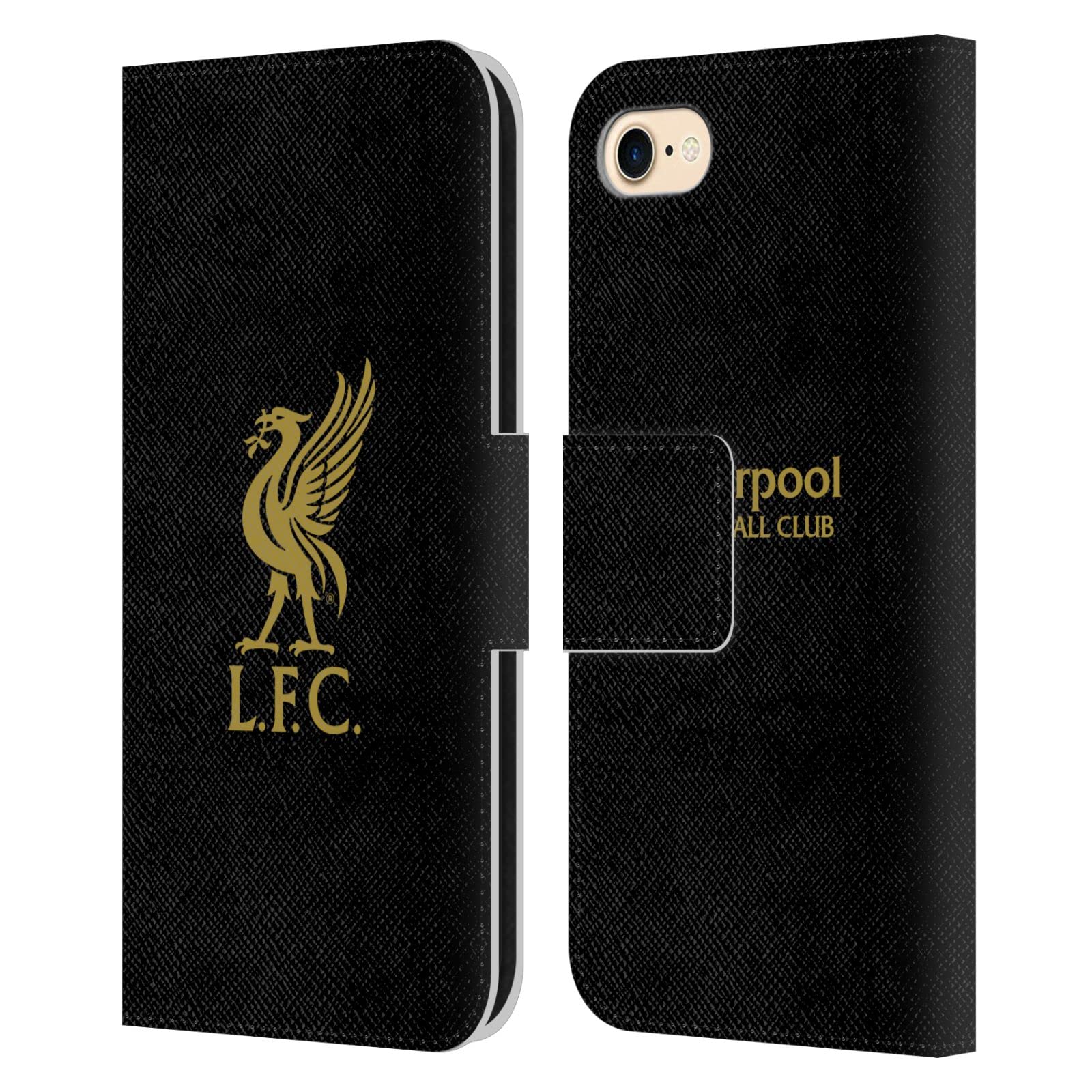 Head Case Designs Officially Licensed Liverpool Football Club Gold Logo On Black Liver Bird Leather Book Wallet Case Cover Compatible With Apple iPhone 7/8 / SE 2020 & 2022 โ image 1