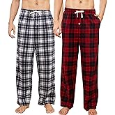 U2SKIIN 2 Pack Mens Fleece Pajama Pants, Warm Plaid Lounge Pj Bottoms for Men with Pockets Soft
