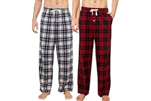 U2SKIIN 2 Pack Mens Fleece Pajama Pants, Warm Plaid Lounge Pj Bottoms for Men with Pockets Soft