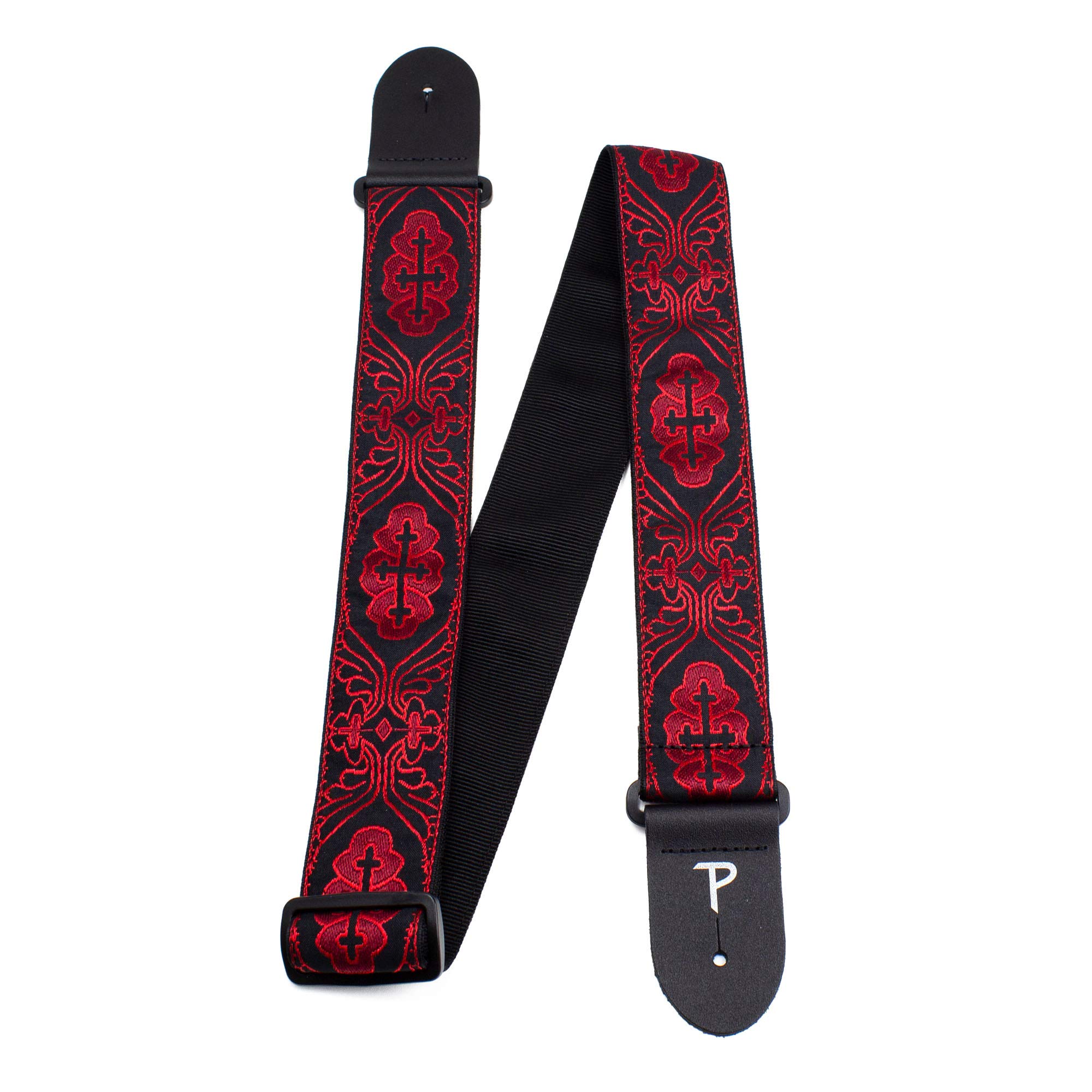 Perri's Leathers TWS-7071 Jacquard Guitar Strap - 2", Black/Red Cross