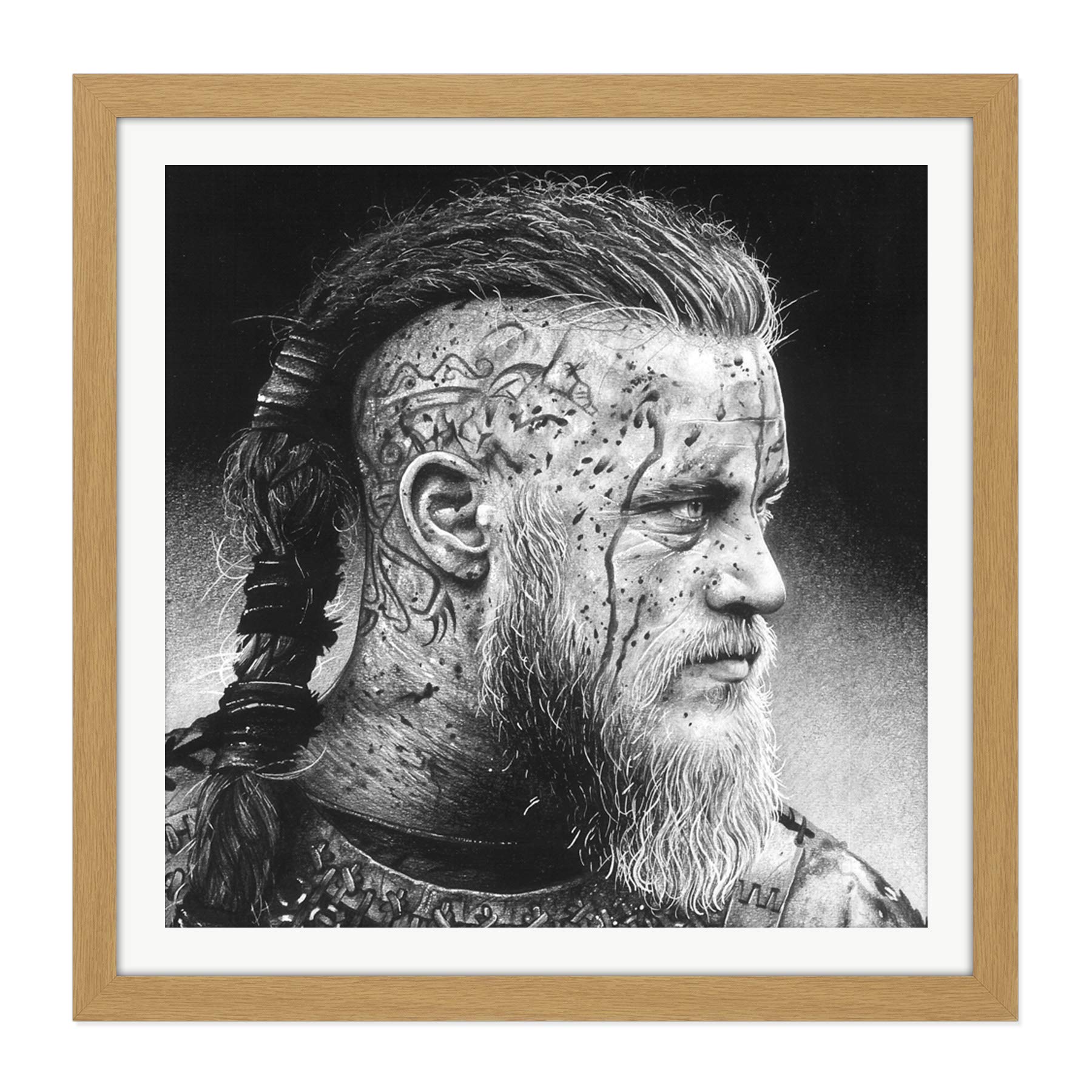 Ragnar Vikings Warrior Wayne Maguire Square Wooden Framed Wall Art Print Picture 16X16 Inch