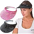 2 Pack Sparkly Rhinestone Clip on Visor Hats Women Men Sun Visors Hat Crystal Studded Shiny Sports Golf Beach Tennis Caps