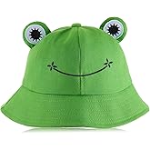 Syhood Frog Bucket Hat Green Funny Cute Fisherman Cotton Sun Protection Cap Wide Brim Crazy Hat Summer Halloween Costume