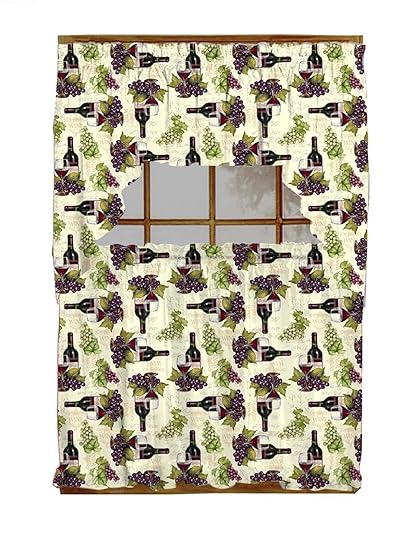 Wine Bottles Grapes 36 Long Chateau Complete Kitchen Curtain Set