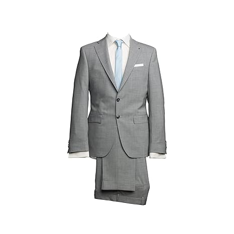 Barutti Anzug Sakko Tarso N AMF Hose Tosco Hellgrau Meliert Tailored Fit Tailliert Geschnitten Seitenschlitze Schurwolle Misc