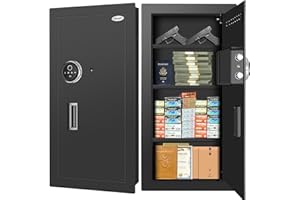 LANGGER V Langger Biometric Wall Safe Fingerprint Security Safe Between Studs, Hidden Gun Safe for Valuables, Rifle Shotgun Handguns(Black - Medium 4"D x 15.1"W x 29.5"H)