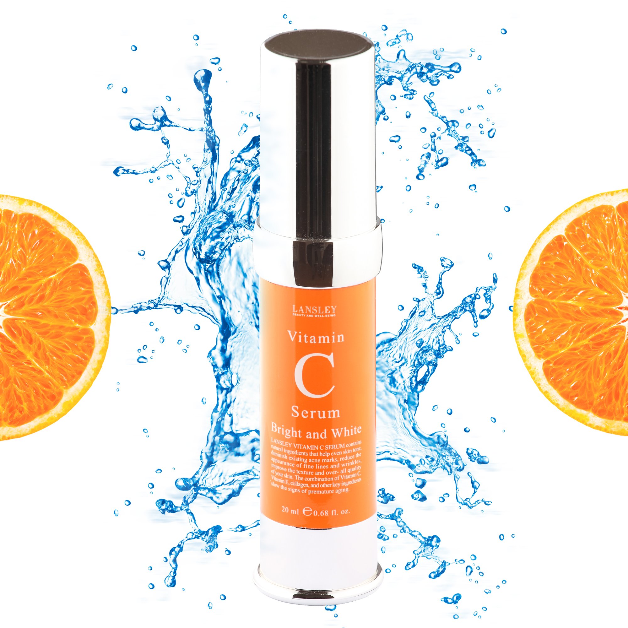 LansleyNatural Vitamin C Serum - Best Organic Korean Serum with Vitamin C, E, Collagen, and Advanced formula, Acne Scar and Wrinkles Removal, Anti-Aging - All Skin Types, 20ml (new)