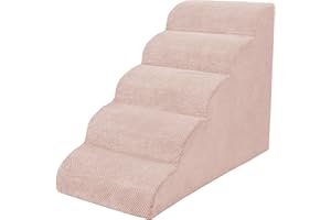 HEEYOO 5 Steps Dog Stairs for Bed, 24" Dog Steps for High Bed, High Density Pet Steps for Small Dogs, Extra Wide Non-Slip Dogs Ramp for Injured, Older Pets, Small Cats, Pink