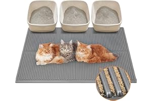PetNova Extra Large Litter Mat: Easy Clean Single Layer Cat Litter Trapping Mat - Waterproof Anti Tracking Under Litter Box Mat - Raised Edges & Grooves Prevent Urine Leak and Spill (Grey, 45”x31”)