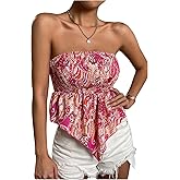 Milumia Women's Boho Paisley Print Tube Top Strapless Smocked Ruffle Hem Bandeau Tops