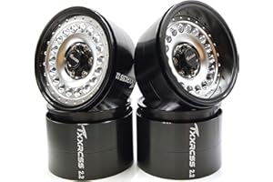 Txxrcss Adjustable 2 Offsets RC 2.2 Beadlock Wheels Rims Hub 1/10 Crawle Wheel Car Aluminum for Upgrades Remote Control SCX10 Capra Wraith Trx4 (4PC) (Bright Black ＆ Silver)