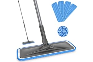 Microfiber Mops for Hardwood Floor Cleaning - BPAWA Flat Floor Mop with 4 Washable Pads for Laminate Wood Tile Vinyl Home Kitchen Bathroom - 59" Adjustable Handle