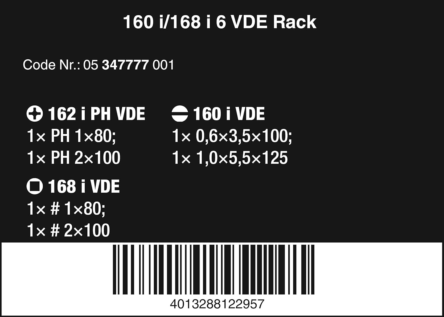 Wera 05347777001 160i/168 i "Kraftform PlusSerie 100" Rack Screwdriver Set - Silver (6-Piece) - Image 3